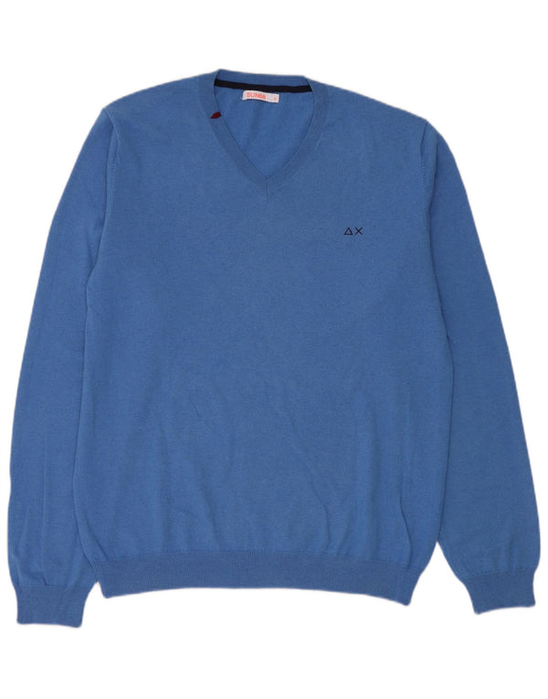 Sun68 Jersey con Cuello en V para Mujer UK 40 XL Lana Merino Azul