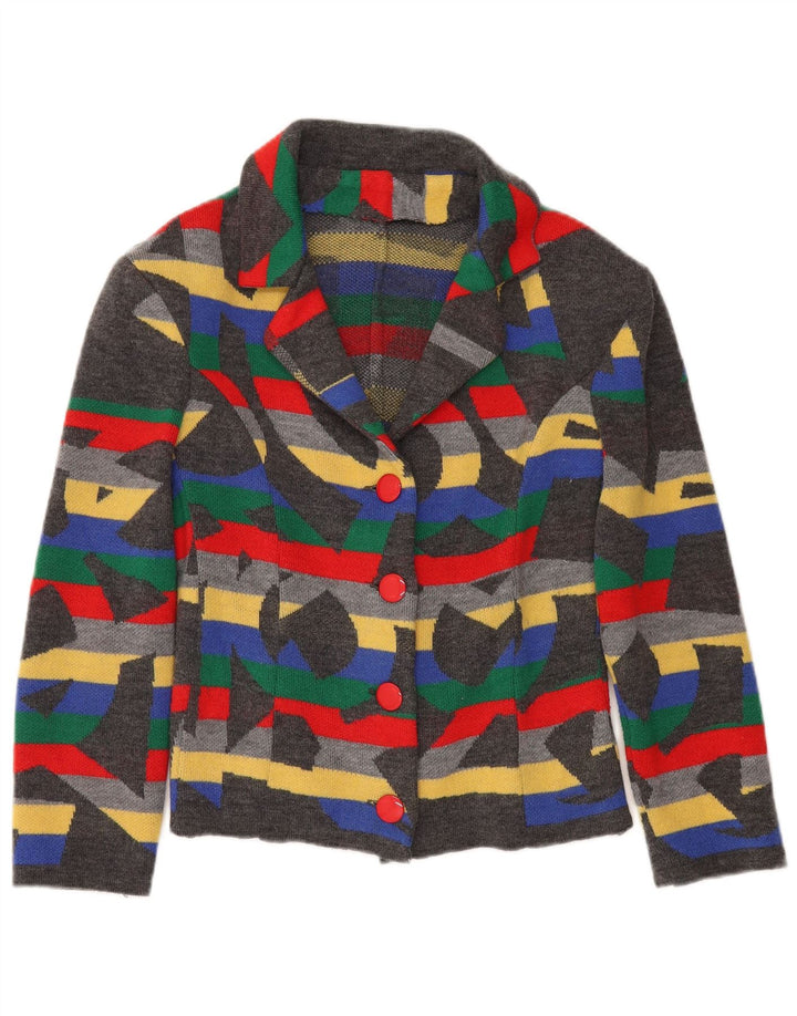 Vintage mujer punto 4 botón Blazer chaqueta Reino Unido 12 gris medio geométrico