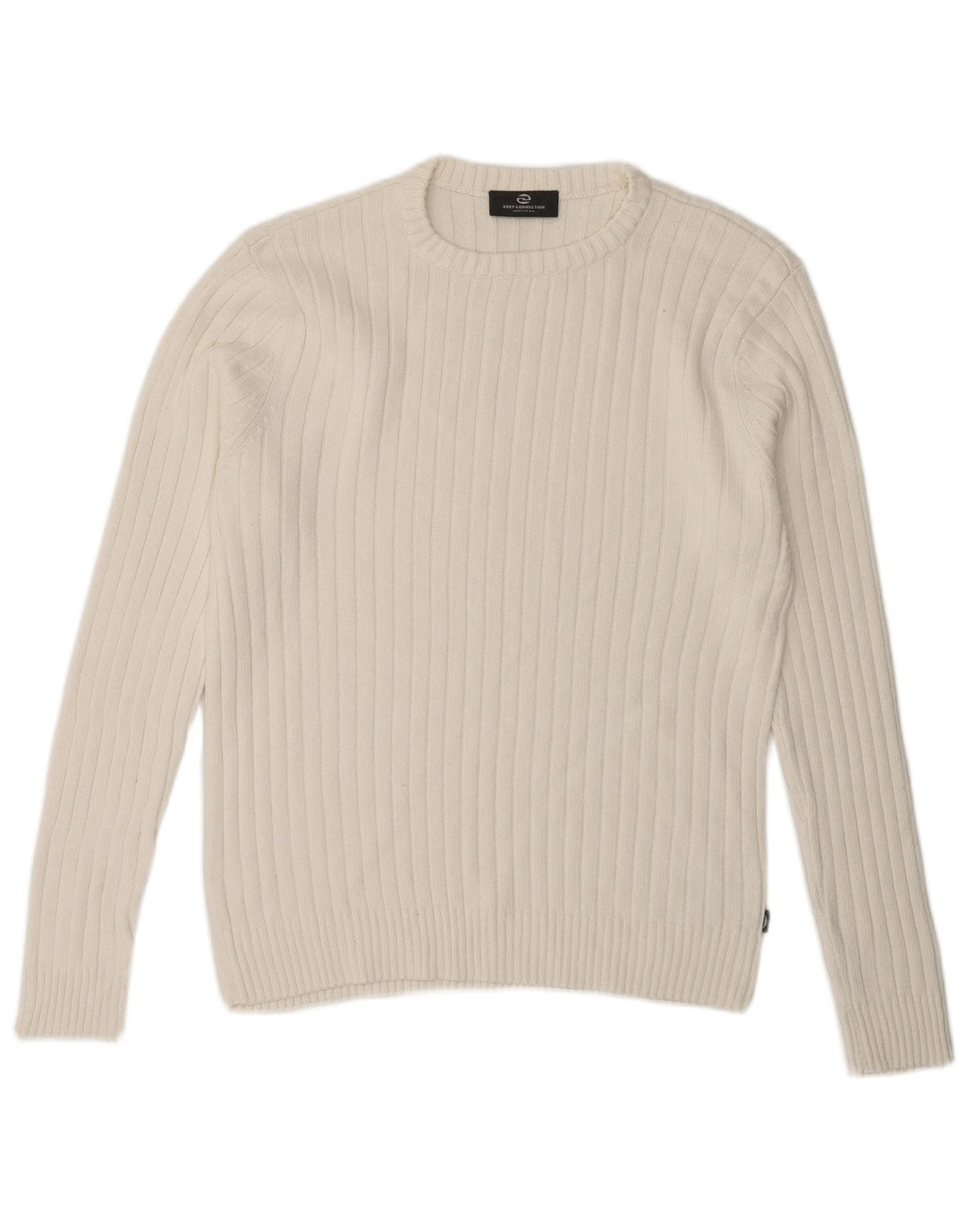 Vintage hombres cuello redondo jersey suéter pequeño algodón blanco