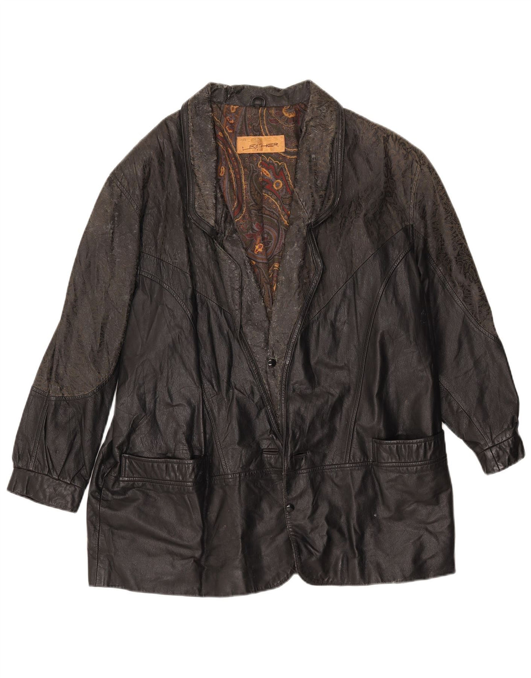 Vintage hombres chaqueta de cuero suelta ajuste IT 46 cuero negro pequeño