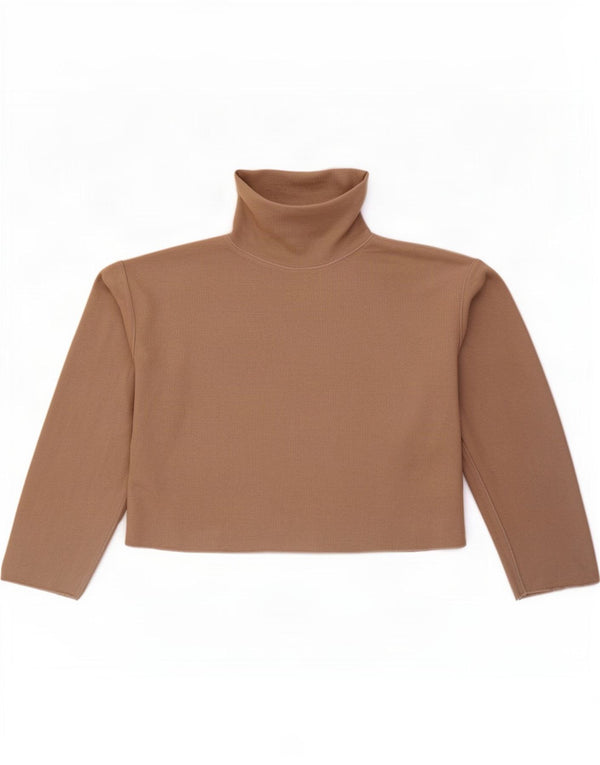 Zara Mujer Crop Top Manga Larga UK 10 Small Beige Algodón
