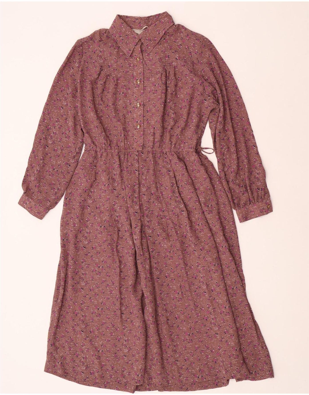Vintage mujer Maxi Jersey camisa vestido Reino Unido 12 marrón medio floral