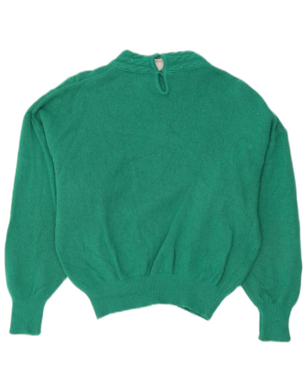 Vintage mujer crop tortuga cuello jumper suéter IT 46 Angora verde grande