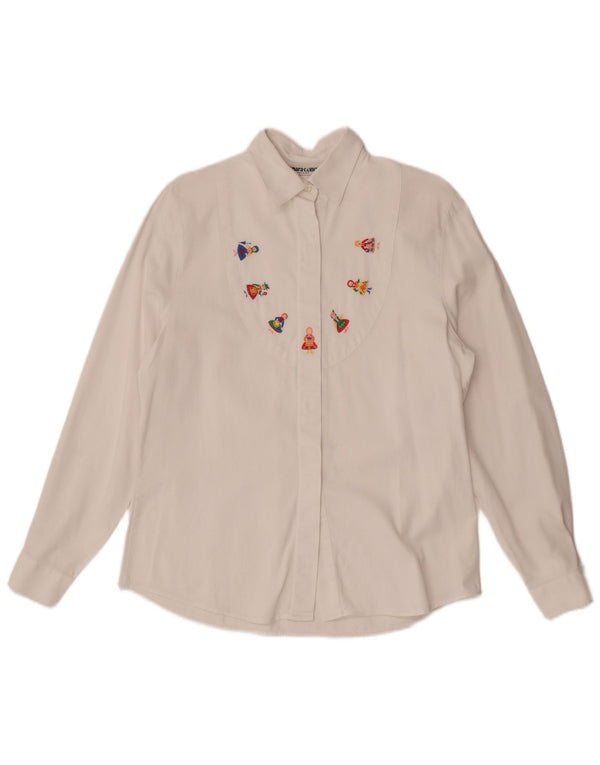 Naracamicee Blusa gráfica para mujer UK 40 Mediana Blanca Étnica