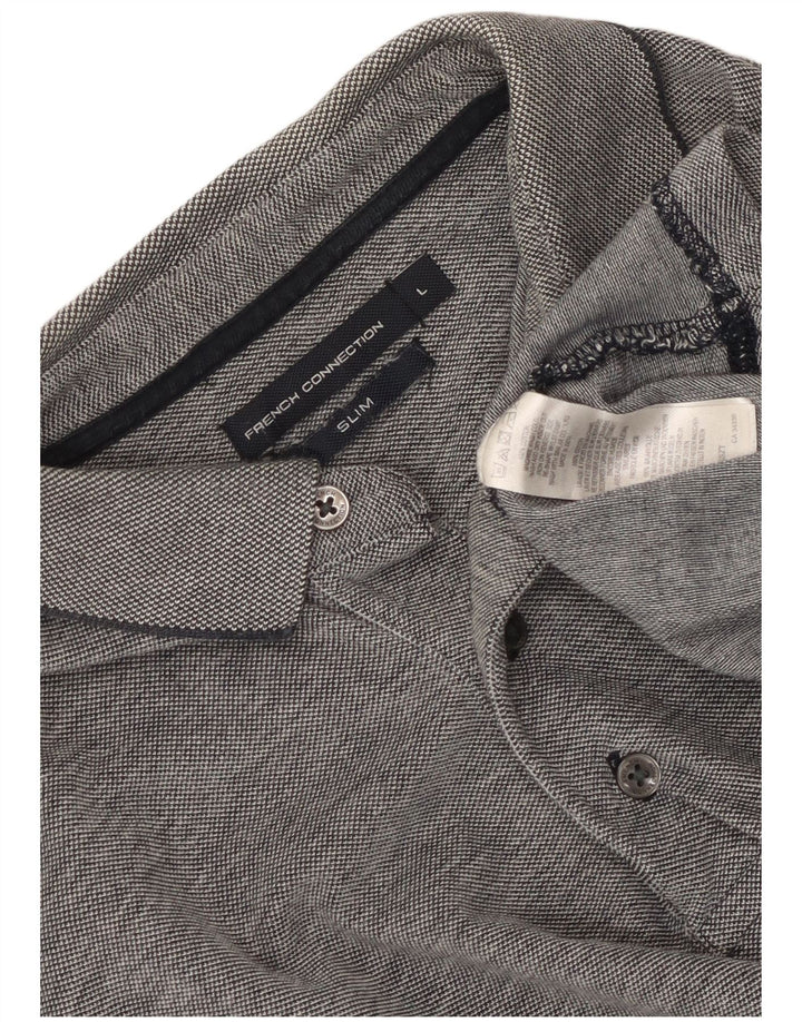 French Connection Polo ajustado para hombre de algodón moteado gris grande