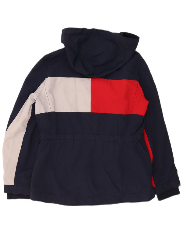 Tommy Hilfiger Womens Hooded Rain Jacket UK 40 Large Navy Blue Colourblock