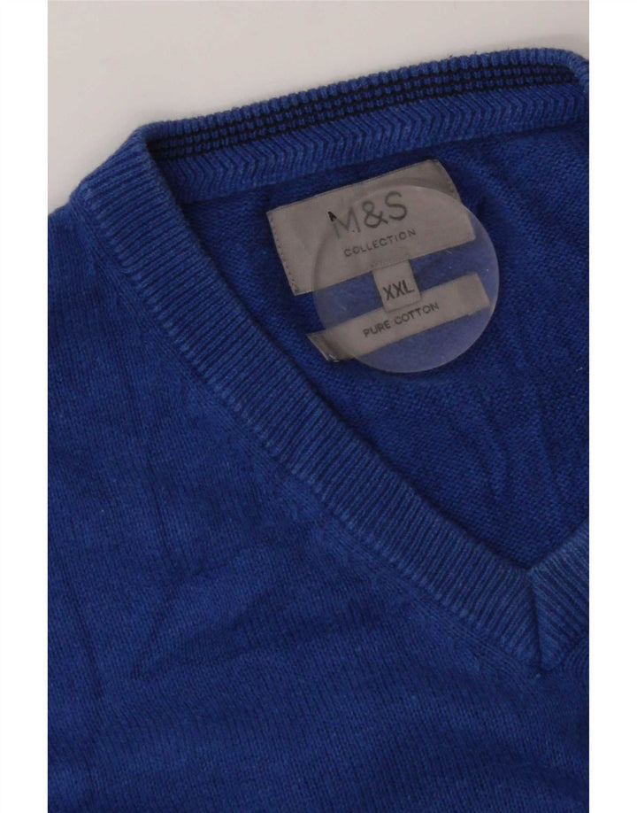 Marks & Spencer - Jersey con cuello en V para hombre, talla 2XL, algodón azul