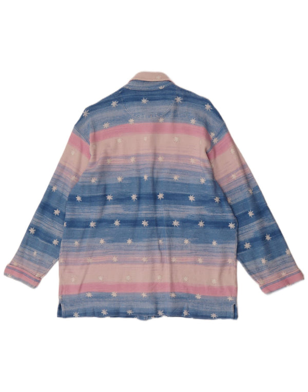 Vintage mujer patrón abstracto camisa blusa Reino Unido 16 grande azul rayas