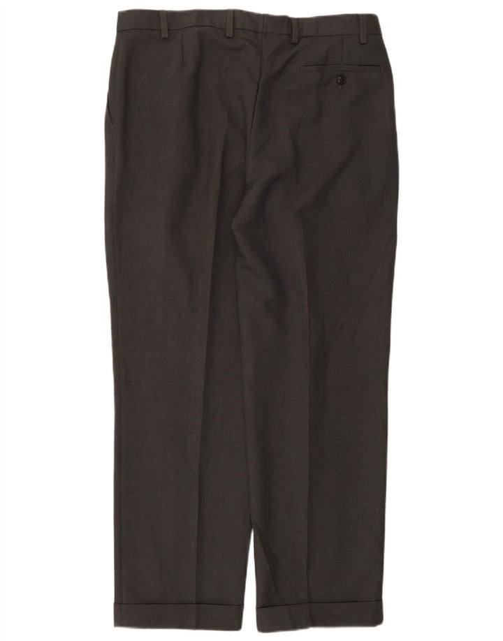 Marks & Spencer Pantalón de traje con pinzas para hombre W36 L29 Poliéster gris