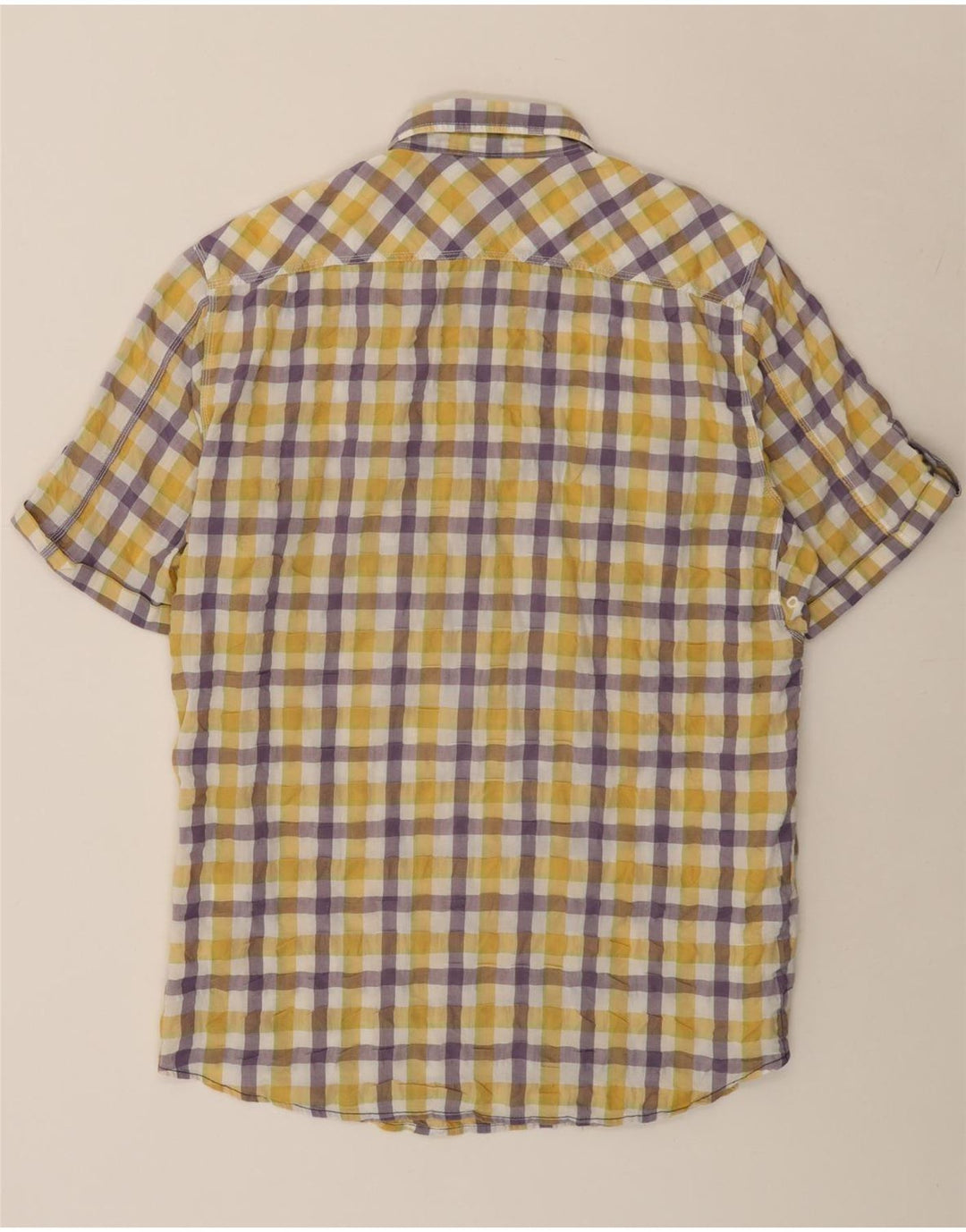 Marlboro Classics Camisa de manga corta para hombre 2XL Algodón a cuadros amarillo