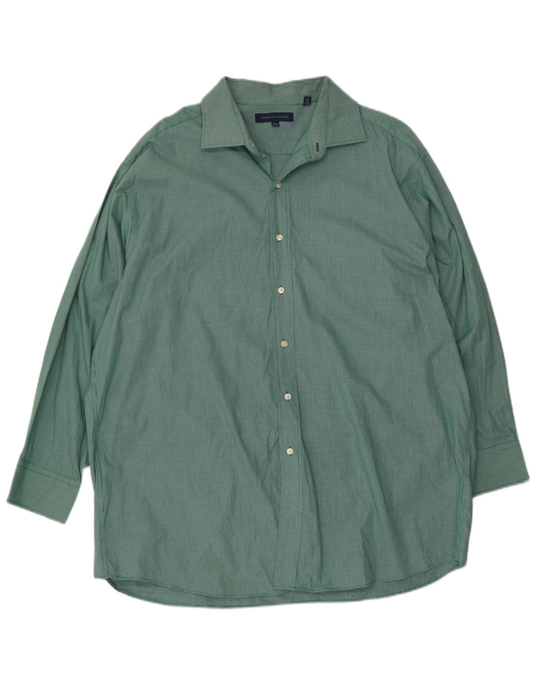 Tommy Hilfiger Camisa para hombre Talla 17 1/2 Grande Algodón a cuadros verde