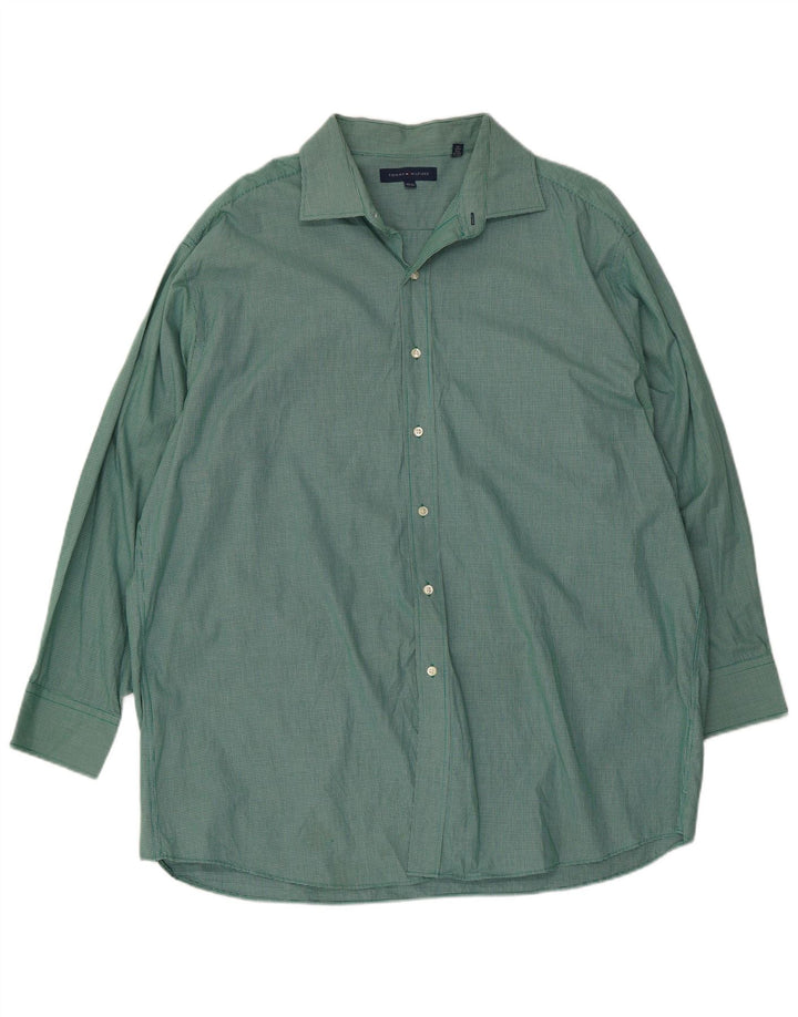 Tommy Hilfiger Camisa para hombre Talla 17 1/2 Grande Algodón a cuadros verde
