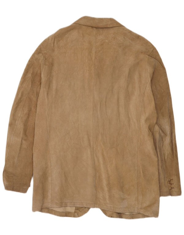VINTAGE Mens 3 Button Suede Blazer Jacket UK 44 2XL Beige Leather