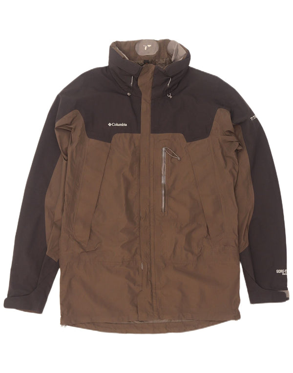 Columbia Chaqueta impermeable con capucha Titanium para hombre Reino Unido 38 Marrón medio Colorblock