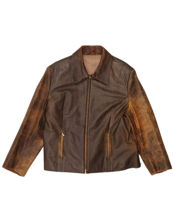 Yessica Chaqueta de cuero delgada para mujer UK 20 2XL Cuero marrón