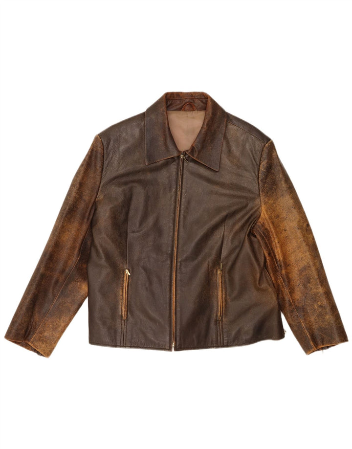Yessica Chaqueta de cuero delgada para mujer UK 20 2XL Cuero marrón