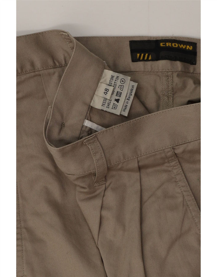 CROWN Pantalones cortos chinos con pinzas para hombre IT 48 Medium W32 Algodón beige