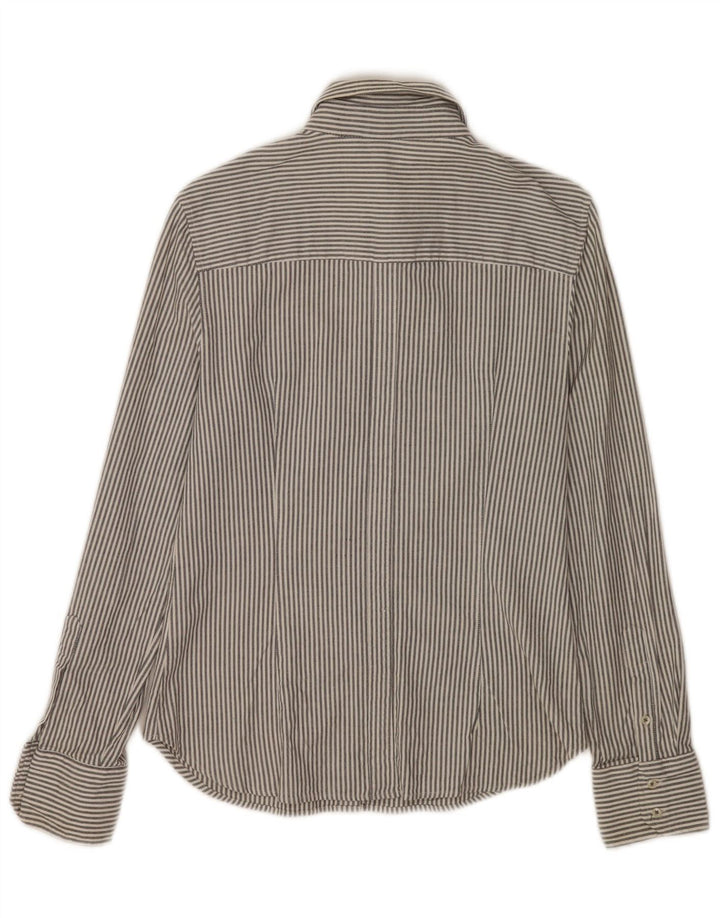 Camisa Zara Mujer UK 40 Algodón A Rayas Gris Medio