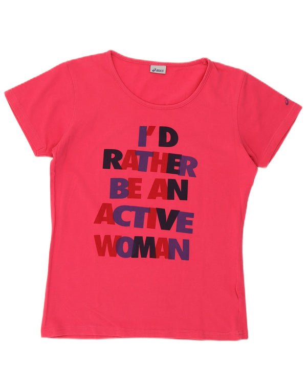 ASICS Camiseta gráfica para mujer Top UK 12 Algodón rosa medio