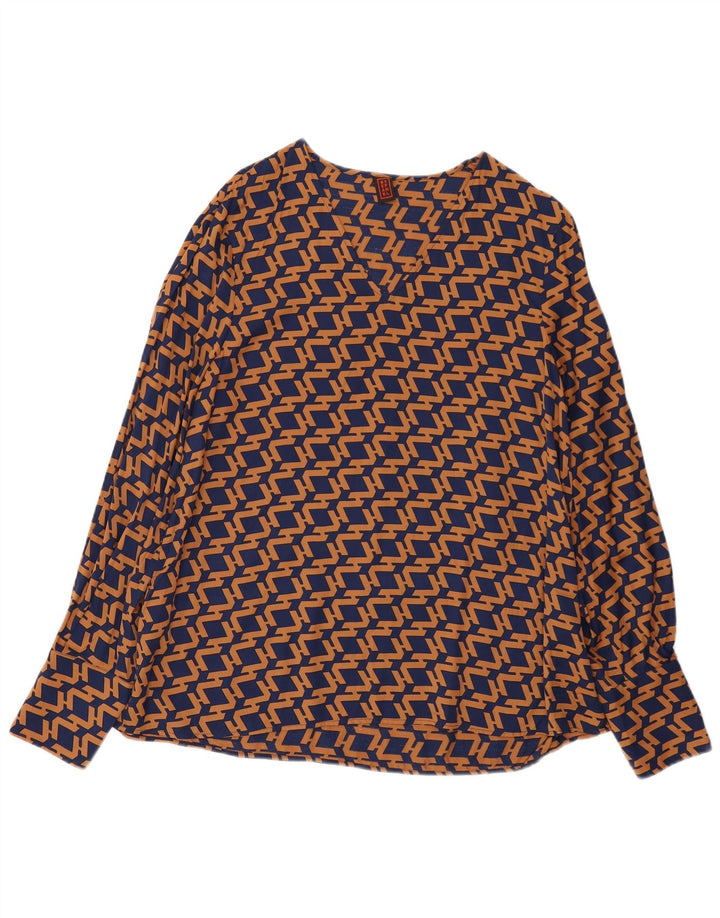 Stefanel Blusa de manga larga para mujer IT 46 Large Azul marino Geométrico