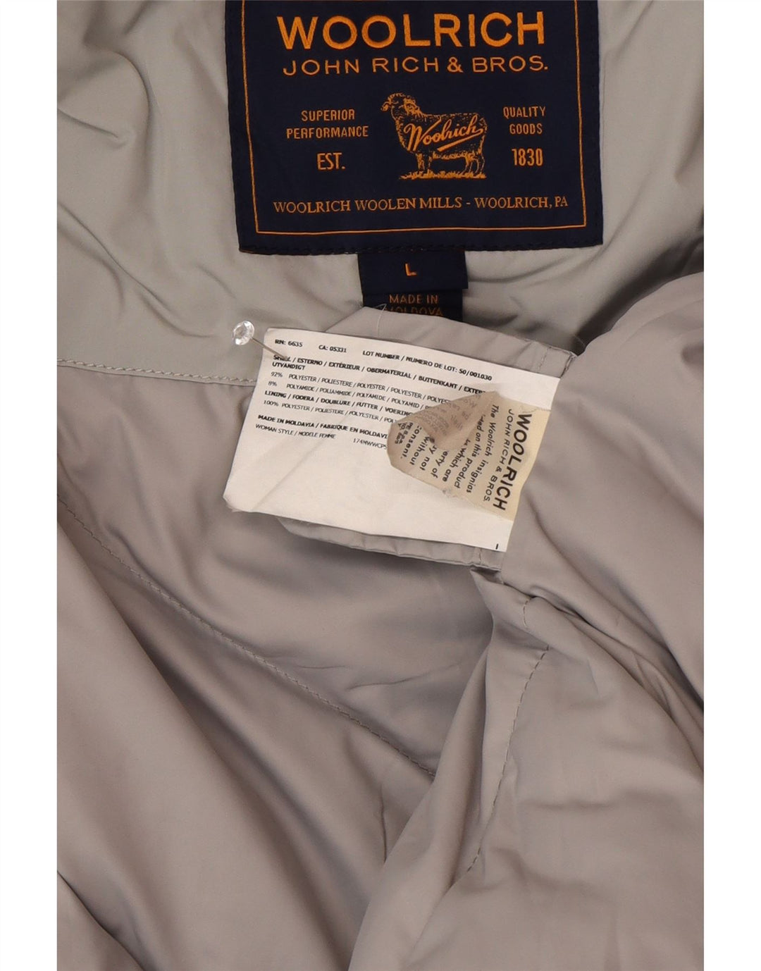 Woolrich Parka con capucha para mujer UK 46 Grande Gris Poliéster Invierno