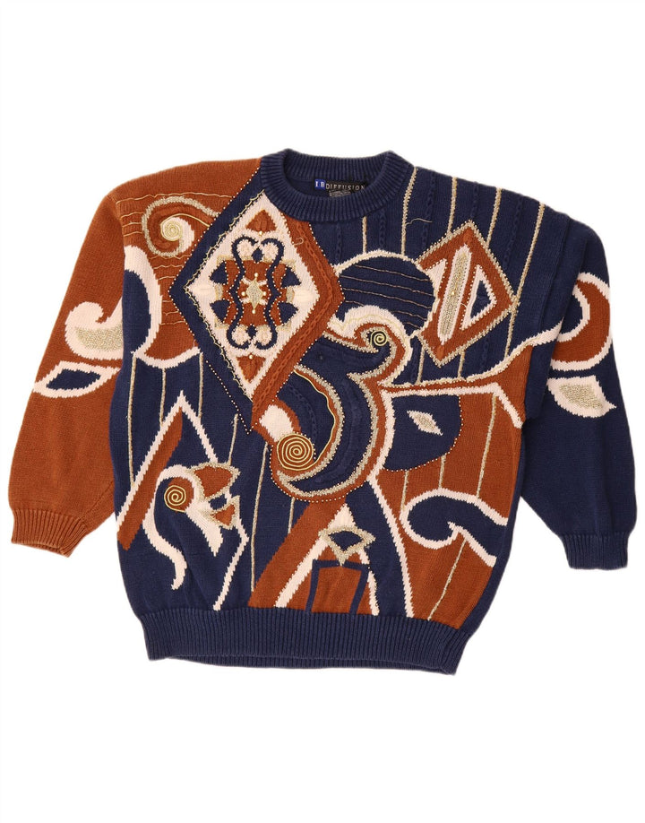 I.B Diffusion Suéter tipo jersey con cuello redondo para mujer UK 46 Large Azul marino Paisley