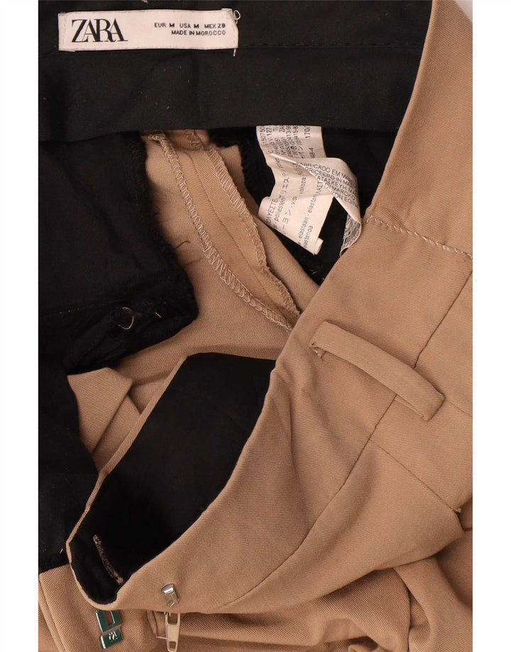 Zara Mujer Pantalón Chino De Pierna Ancha Mediano W28 L30 Marrón Poliéster