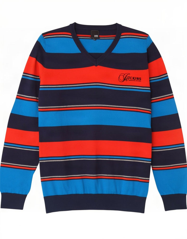 Jack & Jones Jersey con Cuello en V para Hombre Jersey Mediano de algodón a Rayas Multicolor