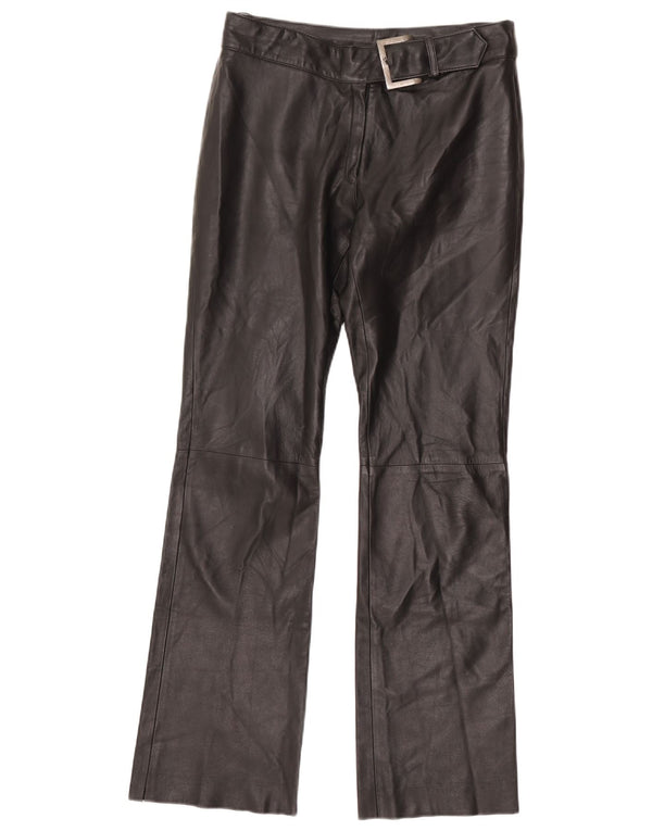 Vintage mujer cuero pantalones rectos EU 38 Medio W30 L32 Negro