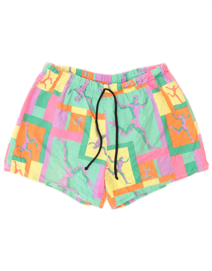 VINTAGE Shorts de baño gráficos para mujer Reino Unido 18 XL Geométrico multicolor