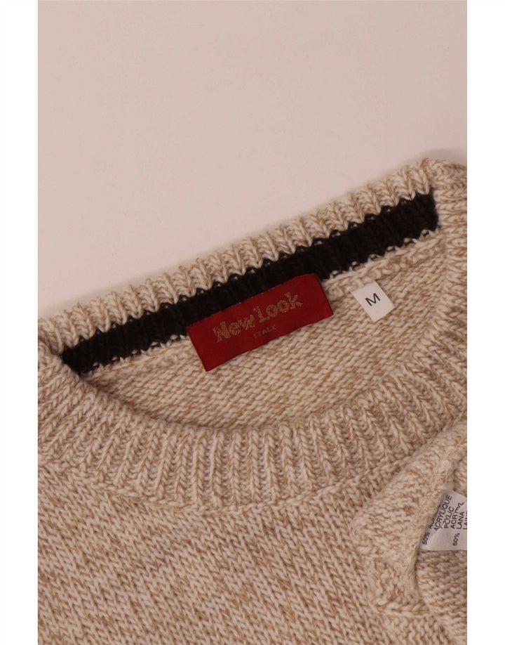 NEW LOOK Suéter tipo jersey con cuello redondo para hombre Beige medio Argyle/Lana de diamante