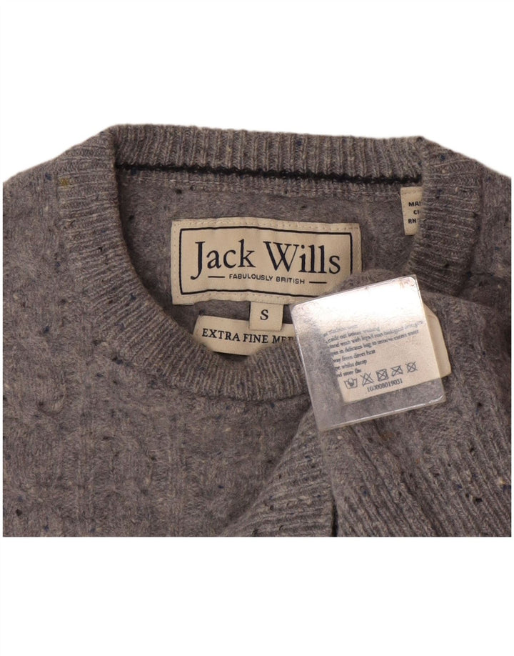 Jack Wills Jersey de cuello redondo para hombre de lana moteada gris pequeño