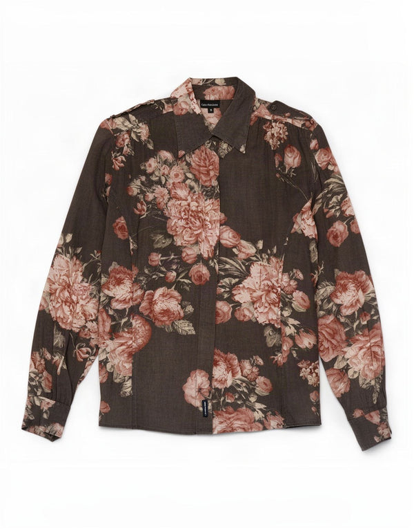 Calvin Klein Jeans Camisa militar para mujer Reino Unido 10 Pequeño algodón floral gris