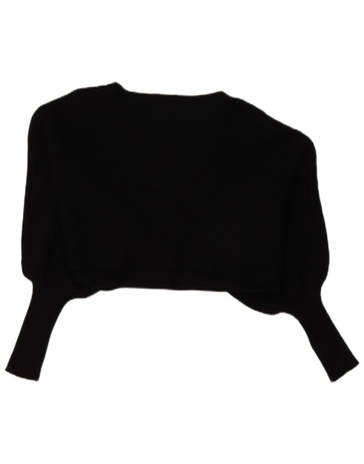 Zara Mujer Crop Top De Ala De Murciélago De Gran Tamaño Manga Larga UK 44 Mediano Negro