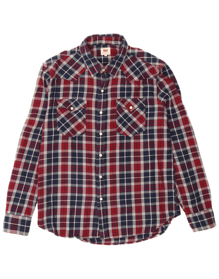 Levi's Camisa de franela para hombre con cuadros grandes en color burdeos