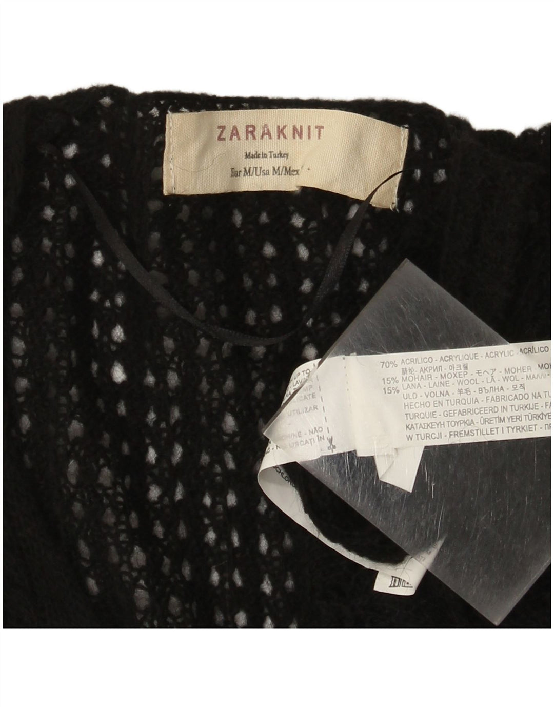 Zara - Jersey con cuello en V para mujer, talla 40, talla mediana, acrílico negro