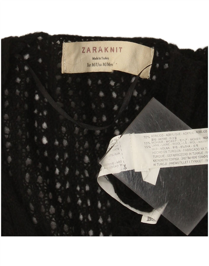 Zara - Jersey con cuello en V para mujer, talla 40, talla mediana, acrílico negro