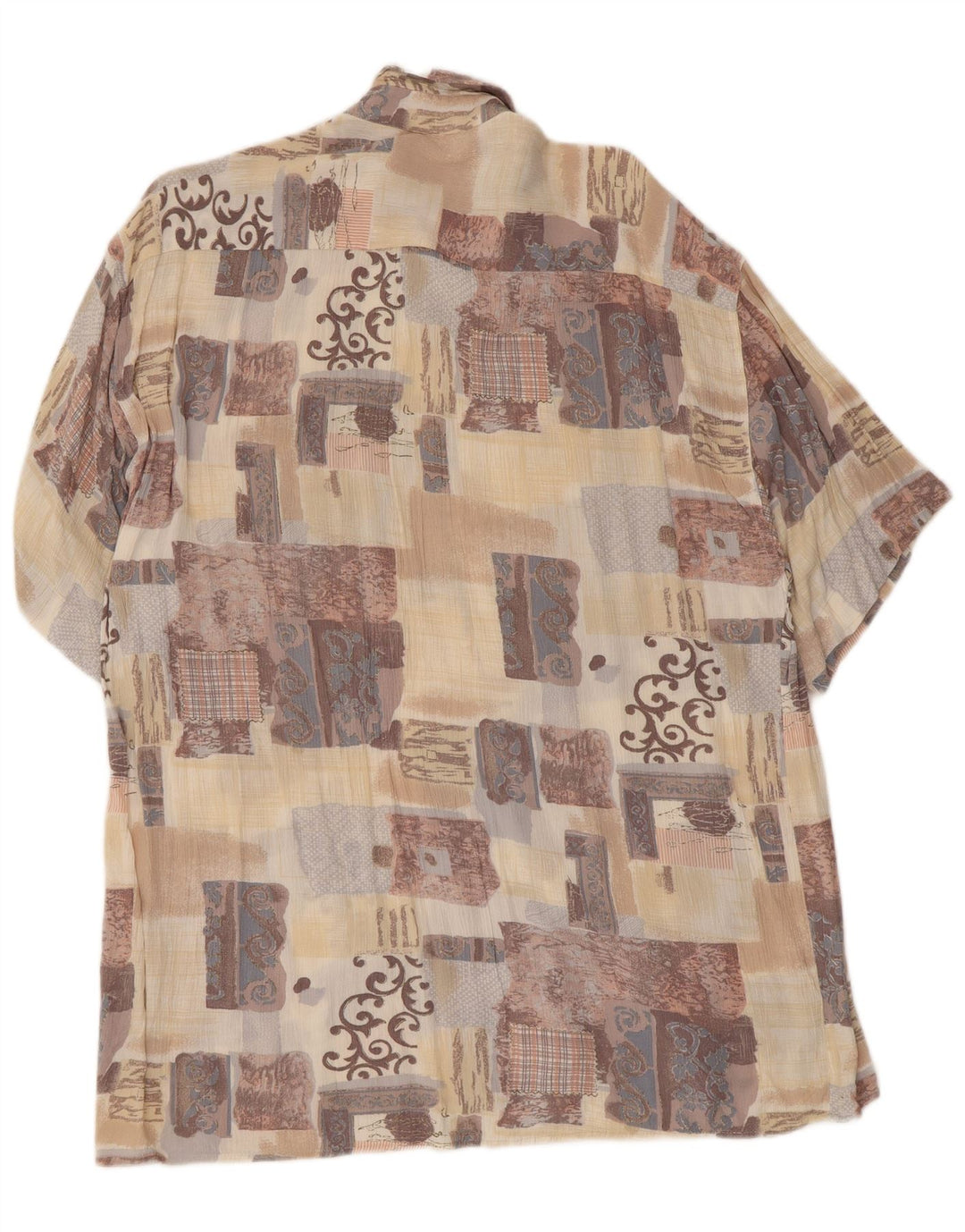 Vintage hombres camisa de manga corta gran patchwork beige