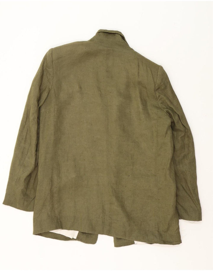 Zara Chaqueta Americana Abierta para Mujer Reino Unido 46 Grande Lino Caqui