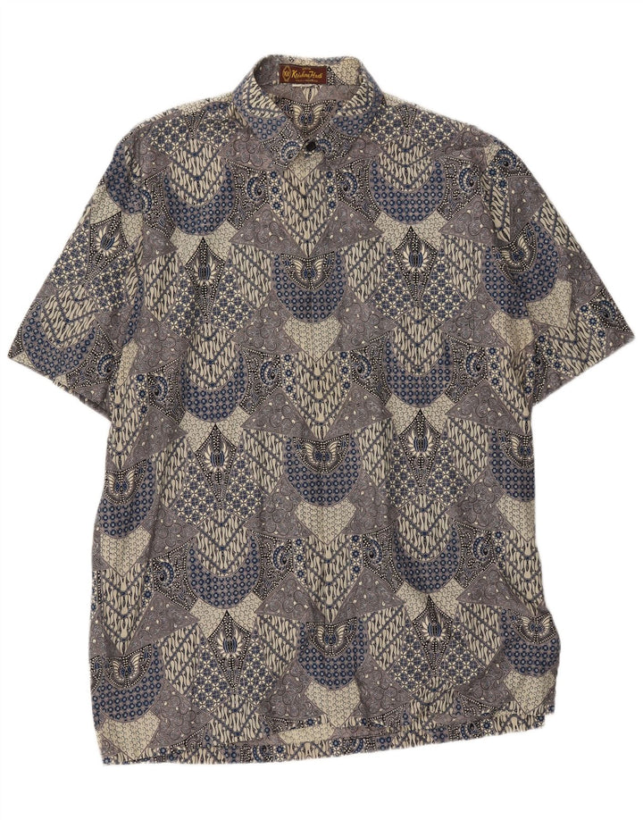 VINTAGE Mens Short Sleeve Shirt XL Grey Paisley