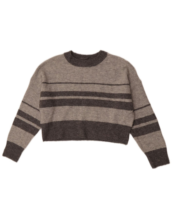 Topshop Jersey de cuello redondo para mujer Petite Crop Suéter UK 8 Small Gris Rayas