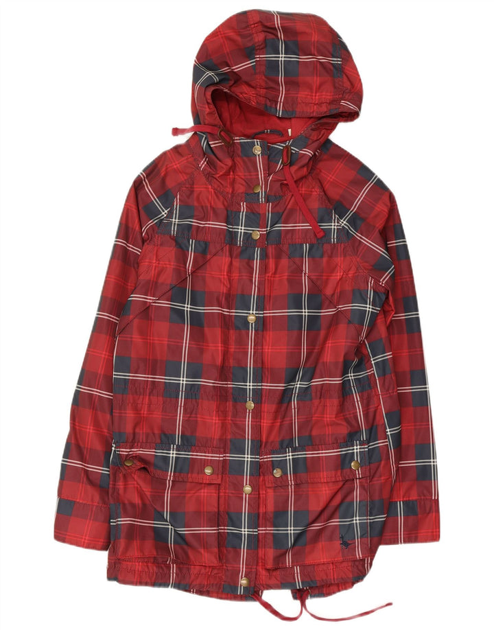 JACK WILLS Chaqueta impermeable con capucha de gran tamaño para mujer UK 6 XS Poliéster a cuadros rojos