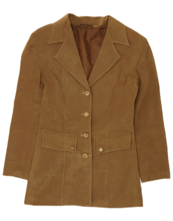 Vintage mujer 4 botones Blazer chaqueta Reino Unido 10 pequeño caqui