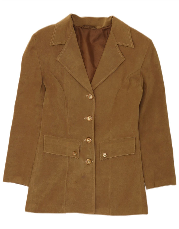 Vintage mujer 4 botones Blazer chaqueta Reino Unido 10 pequeño caqui