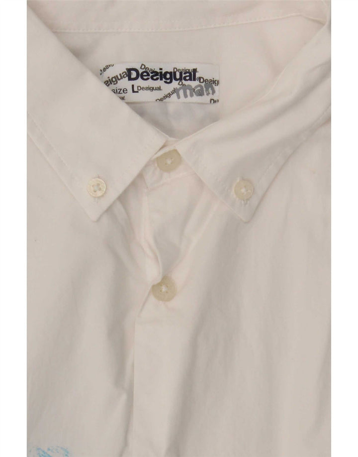 Desigual Hombre Camisa De Manga Corta Con Estampado Abstracto Grande Blanco