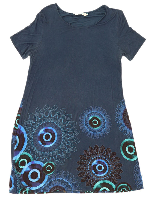 Desigual Vestido Camiseta Gráfico Mujer UK 40 XL Viscosa Geométrica Azul Marino