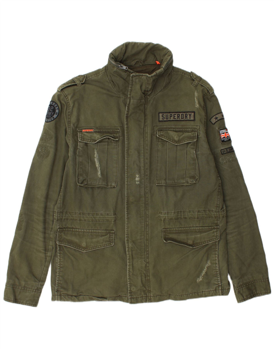 SUPERDRY Chaqueta militar con estampado desgastado para hombre UK 44 2XL Algodón caqui
