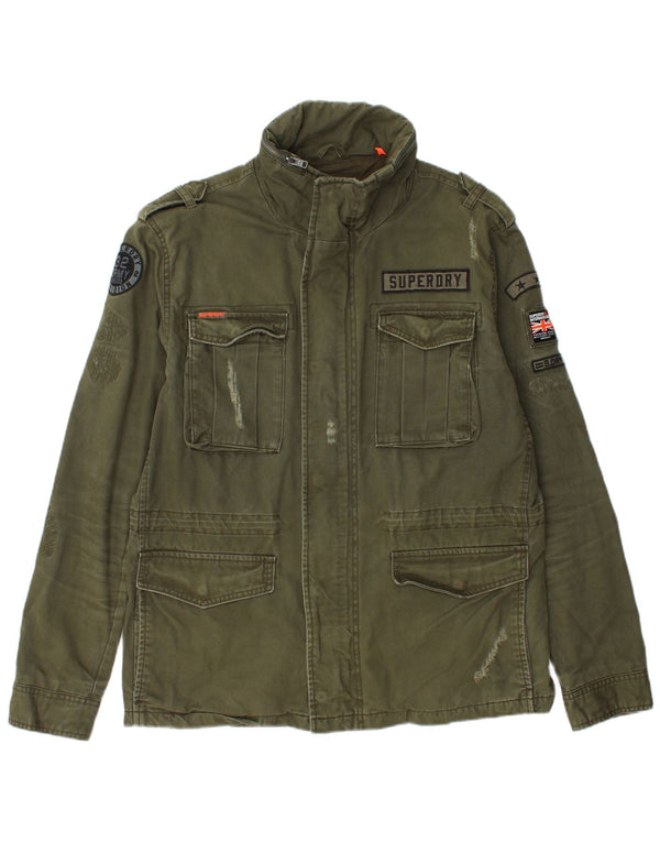 SUPERDRY Chaqueta militar con estampado desgastado para hombre UK 44 2XL Algodón caqui