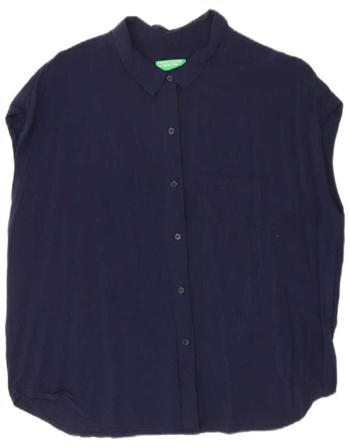 BENETTON Camisa extragrande de manga corta para mujer UK 44 Azul marino mediano