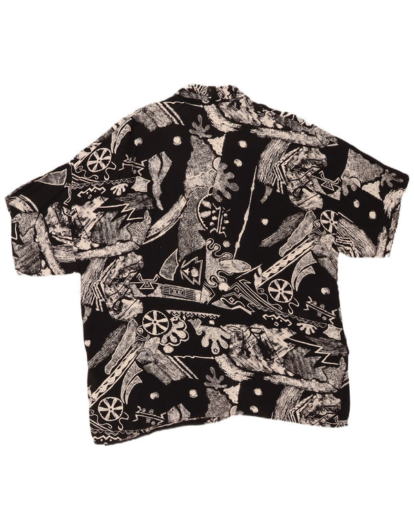 VINTAGE Camisa de manga corta de gran tamaño para mujer IT 46 Grande Negro Geométrico